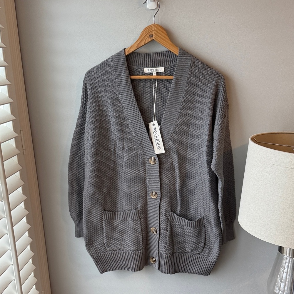 Workshop Oversized‎ Slouchy Grey Knit Cardigan NWT